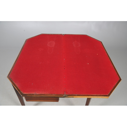 483 - A PAIR OF EDWARDIAN SHERATON STYLE MAHOGANY CARD TABLES. the canted rectangular tops crossbanded wit... 