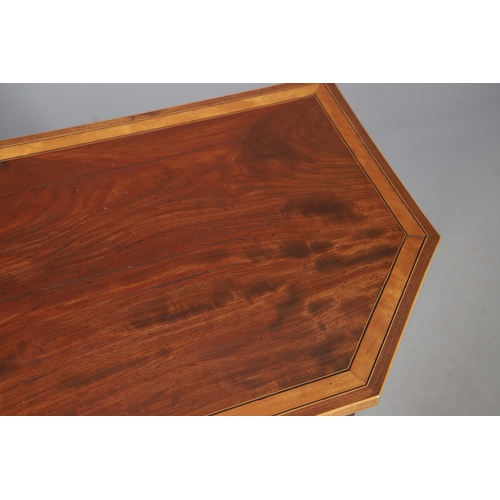 483 - A PAIR OF EDWARDIAN SHERATON STYLE MAHOGANY CARD TABLES. the canted rectangular tops crossbanded wit... 