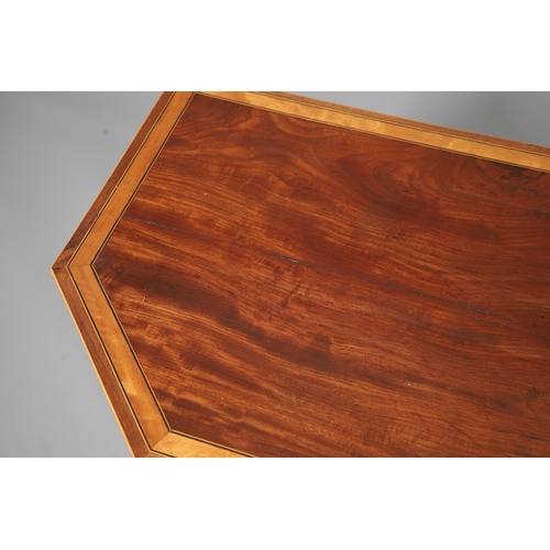 483 - A PAIR OF EDWARDIAN SHERATON STYLE MAHOGANY CARD TABLES. the canted rectangular tops crossbanded wit... 