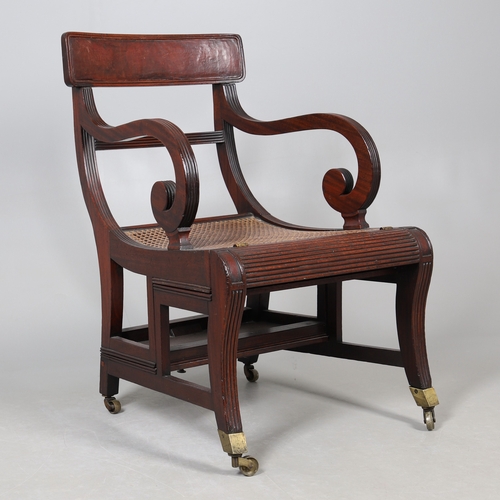 491 - A REGENCY MAHOGANY METAMORPHIC ARMCHAIR, IN THE MANNER OF MORGAN & SANDERS. converting to a flight o... 