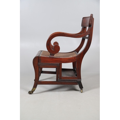 491 - A REGENCY MAHOGANY METAMORPHIC ARMCHAIR, IN THE MANNER OF MORGAN & SANDERS. converting to a flight o... 