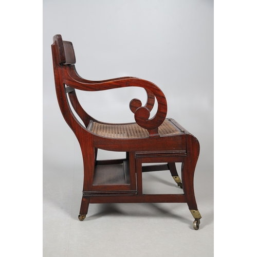 491 - A REGENCY MAHOGANY METAMORPHIC ARMCHAIR, IN THE MANNER OF MORGAN & SANDERS. converting to a flight o... 