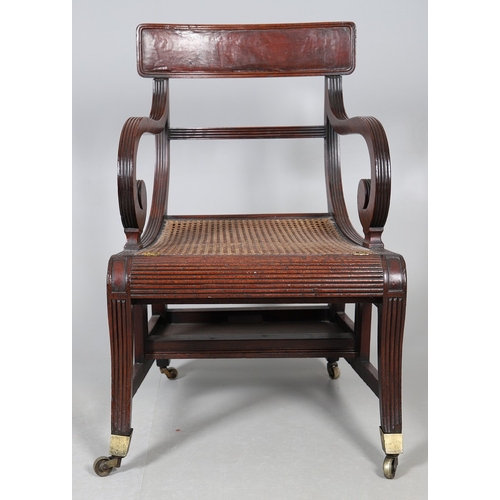 491 - A REGENCY MAHOGANY METAMORPHIC ARMCHAIR, IN THE MANNER OF MORGAN & SANDERS. converting to a flight o... 