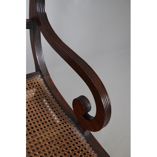 491 - A REGENCY MAHOGANY METAMORPHIC ARMCHAIR, IN THE MANNER OF MORGAN & SANDERS. converting to a flight o... 