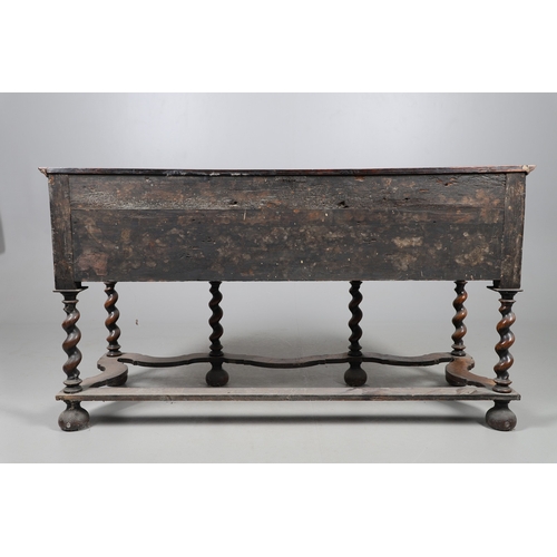 492 - AN 18TH CENTURY STYLE WALNUT DRESSER BASE. constructed from old timbers, the feather banded top with... 