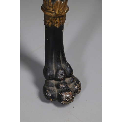 493 - A REGENCY EBONISED AND GILT FRAME THREE SEAT SETTEE IN THE MANNER OF GEORGE BULLOCK. upon eight ebon... 