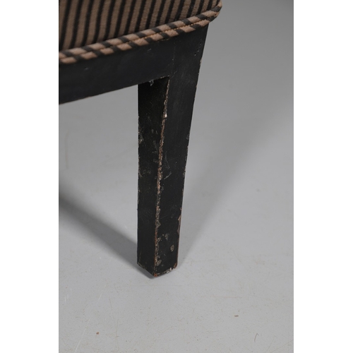 493 - A REGENCY EBONISED AND GILT FRAME THREE SEAT SETTEE IN THE MANNER OF GEORGE BULLOCK. upon eight ebon... 