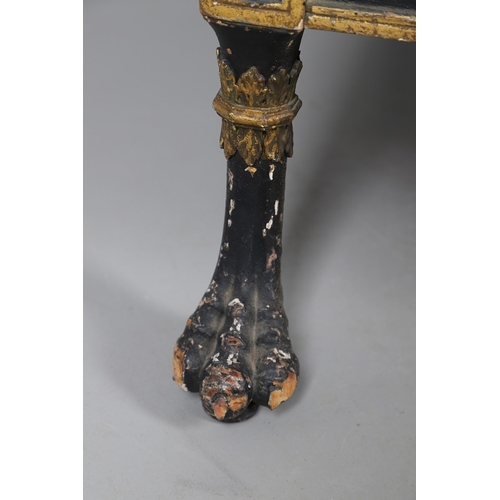 493 - A REGENCY EBONISED AND GILT FRAME THREE SEAT SETTEE IN THE MANNER OF GEORGE BULLOCK. upon eight ebon... 