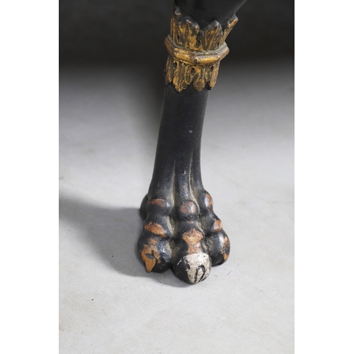 493 - A REGENCY EBONISED AND GILT FRAME THREE SEAT SETTEE IN THE MANNER OF GEORGE BULLOCK. upon eight ebon... 