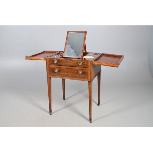 494 - A FINE GEORGE III GENTLEMAN'S MAHOGANY AND BOXWOOD STRUNG WASHSTAND. the crossbanded top opening to ... 