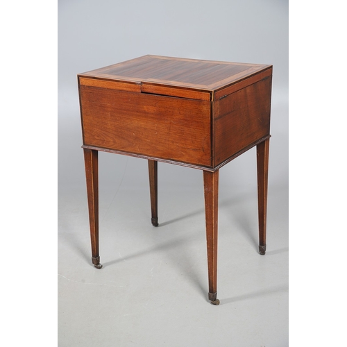 494 - A FINE GEORGE III GENTLEMAN'S MAHOGANY AND BOXWOOD STRUNG WASHSTAND. the crossbanded top opening to ... 