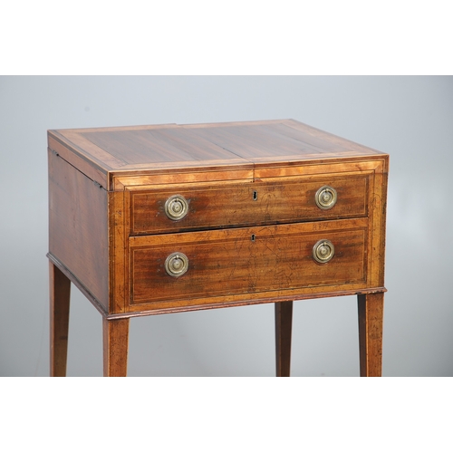 494 - A FINE GEORGE III GENTLEMAN'S MAHOGANY AND BOXWOOD STRUNG WASHSTAND. the crossbanded top opening to ... 
