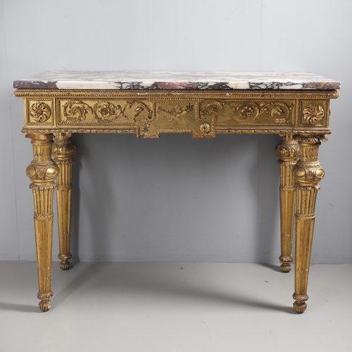 495 - AN ITALIAN GILTWOOD AND MARBLE TOPPED PIER TABLE. late 18th century, the violet breche vola marble t... 