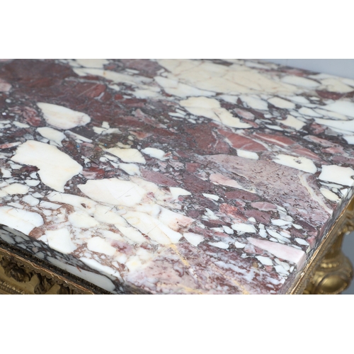 495 - AN ITALIAN GILTWOOD AND MARBLE TOPPED PIER TABLE. late 18th century, the violet breche vola marble t... 