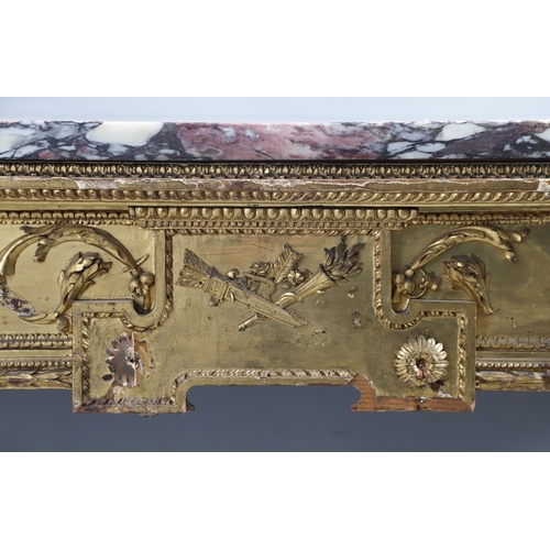 495 - AN ITALIAN GILTWOOD AND MARBLE TOPPED PIER TABLE. late 18th century, the violet breche vola marble t... 