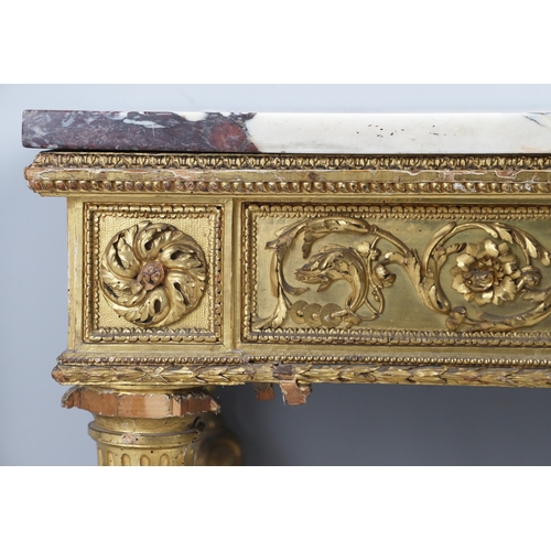 495 - AN ITALIAN GILTWOOD AND MARBLE TOPPED PIER TABLE. late 18th century, the violet breche vola marble t... 