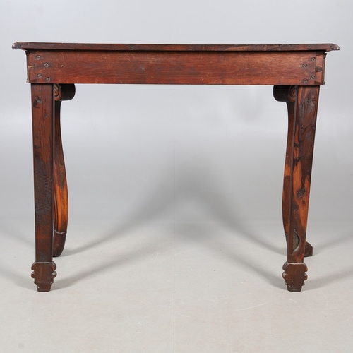 502 - A REGENCY YEW WOOD SIDE TABLE. the shaped top with canted corners and half beaded border, above acan... 