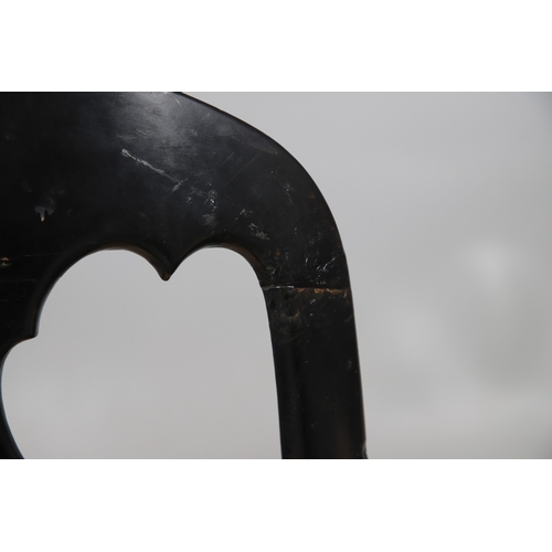 503 - A PAIR OF 19TH CENTURY EBONISED, GILT AND PAINTED CHAIRS. the curved paper mache backs painted with ... 