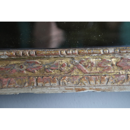 537 - A GEORGE II GILTWOOD AND GESSO OVERMANTLE MIRROR. the bevelled plate to a shallow-relief moulded fra... 