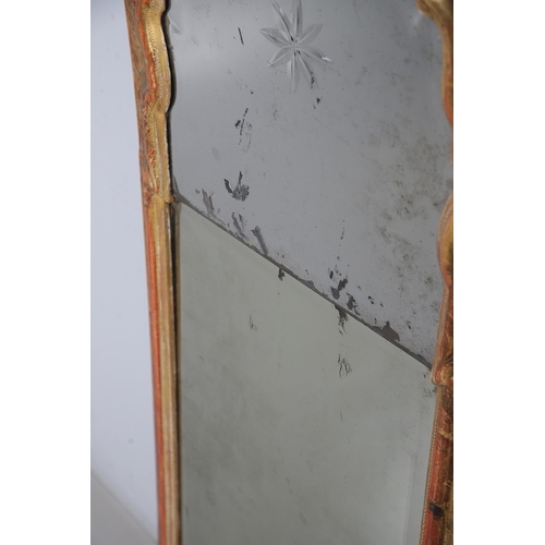 541 - AN 18TH CENTURY GILTWOOD PIER MIRROR. the split rectangular bevelled plate with flowerhead cut motif... 