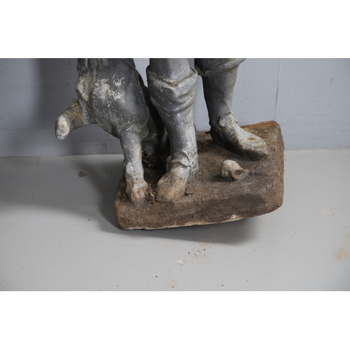 564 - A PAIR OF 19TH CENTURY LEAD GARDEN FIGURAL STATUES. possibly Lowlands, modelled as a Lady in her Med... 