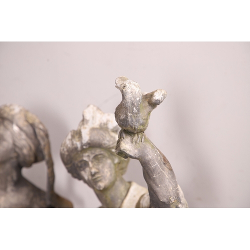 564 - A PAIR OF 19TH CENTURY LEAD GARDEN FIGURAL STATUES. possibly Lowlands, modelled as a Lady in her Med... 