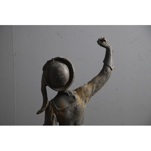 564 - A PAIR OF 19TH CENTURY LEAD GARDEN FIGURAL STATUES. possibly Lowlands, modelled as a Lady in her Med... 