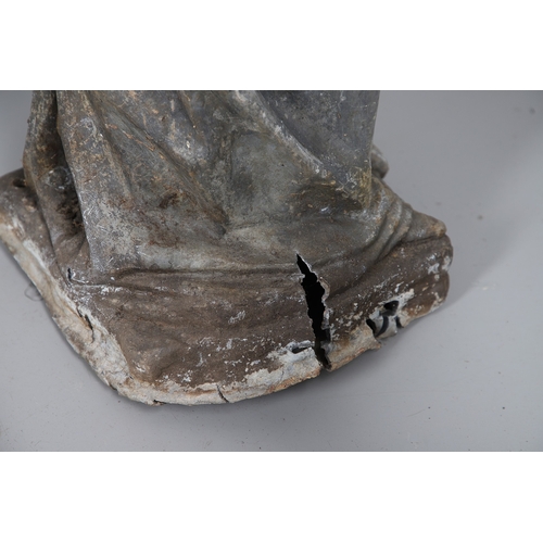 564 - A PAIR OF 19TH CENTURY LEAD GARDEN FIGURAL STATUES. possibly Lowlands, modelled as a Lady in her Med... 