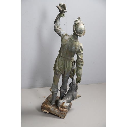 564 - A PAIR OF 19TH CENTURY LEAD GARDEN FIGURAL STATUES. possibly Lowlands, modelled as a Lady in her Med... 