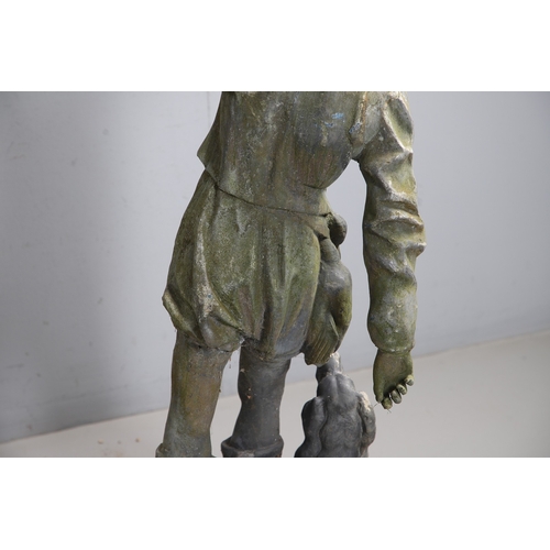 564 - A PAIR OF 19TH CENTURY LEAD GARDEN FIGURAL STATUES. possibly Lowlands, modelled as a Lady in her Med... 