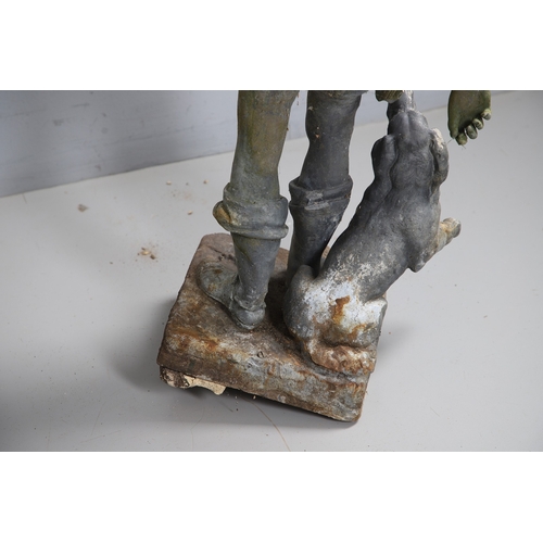 564 - A PAIR OF 19TH CENTURY LEAD GARDEN FIGURAL STATUES. possibly Lowlands, modelled as a Lady in her Med... 