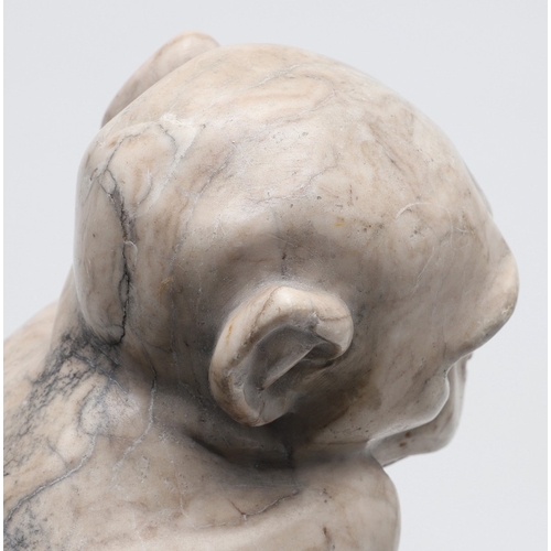 585 - SIGNED MARBLE SCULPTURE OF A RHESUS MONKEY. In the manner of Wilhelm Krieger, a carved marble figure... 