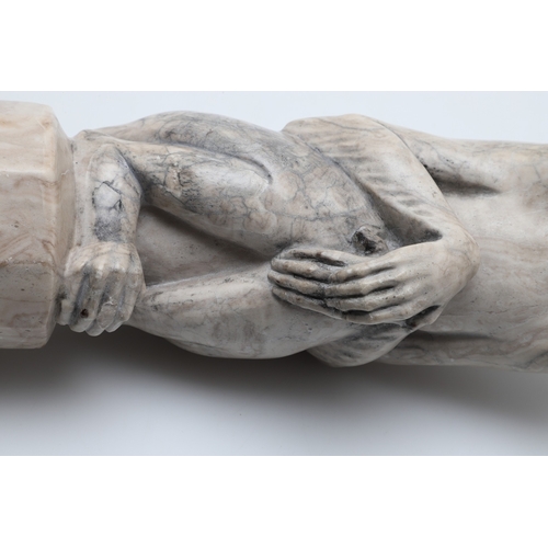 585 - SIGNED MARBLE SCULPTURE OF A RHESUS MONKEY. In the manner of Wilhelm Krieger, a carved marble figure... 