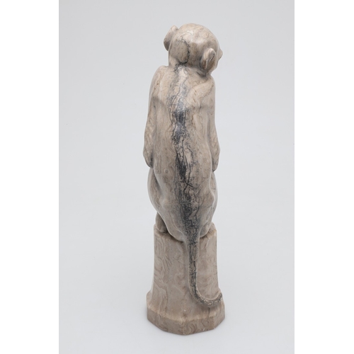 585 - SIGNED MARBLE SCULPTURE OF A RHESUS MONKEY. In the manner of Wilhelm Krieger, a carved marble figure... 
