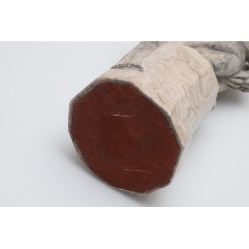 585 - SIGNED MARBLE SCULPTURE OF A RHESUS MONKEY. In the manner of Wilhelm Krieger, a carved marble figure... 