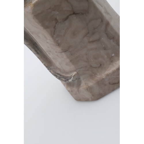 585 - SIGNED MARBLE SCULPTURE OF A RHESUS MONKEY. In the manner of Wilhelm Krieger, a carved marble figure... 