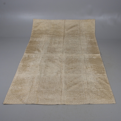 597 - LATE 18THC SILK QUILTED BEDSPREAD - DATED 1775. The silk quilted bedspread made in 4 long sections, ... 