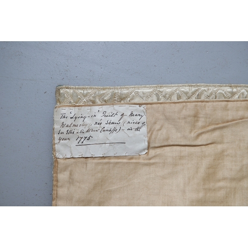 597 - LATE 18THC SILK QUILTED BEDSPREAD - DATED 1775. The silk quilted bedspread made in 4 long sections, ... 