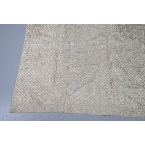 597 - LATE 18THC SILK QUILTED BEDSPREAD - DATED 1775. The silk quilted bedspread made in 4 long sections, ... 
