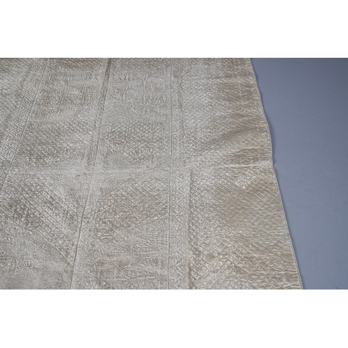 597 - LATE 18THC SILK QUILTED BEDSPREAD - DATED 1775. The silk quilted bedspread made in 4 long sections, ... 