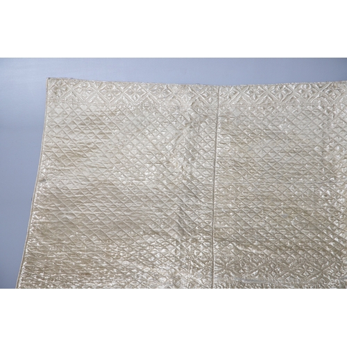 597 - LATE 18THC SILK QUILTED BEDSPREAD - DATED 1775. The silk quilted bedspread made in 4 long sections, ... 