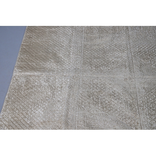 597 - LATE 18THC SILK QUILTED BEDSPREAD - DATED 1775. The silk quilted bedspread made in 4 long sections, ... 