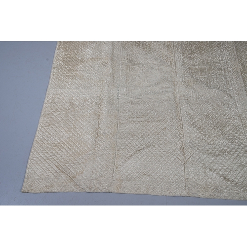 597 - LATE 18THC SILK QUILTED BEDSPREAD - DATED 1775. The silk quilted bedspread made in 4 long sections, ... 