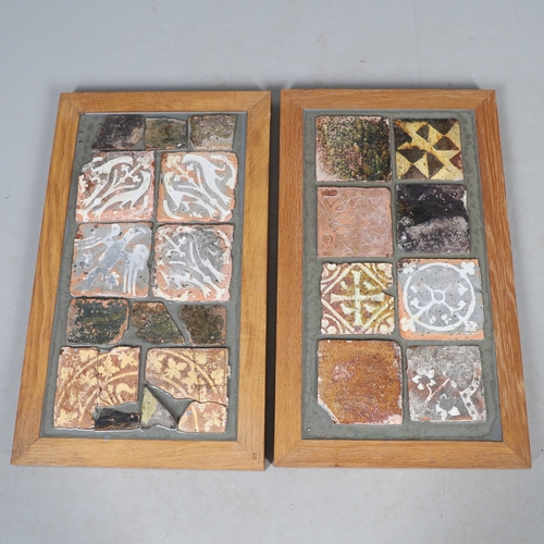 622 - VARIOUS MEDIEVAL POTTERY FLOOR TILES. A variety of medieval floor tiles, some glazed and set into re... 