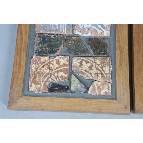 622 - VARIOUS MEDIEVAL POTTERY FLOOR TILES. A variety of medieval floor tiles, some glazed and set into re... 