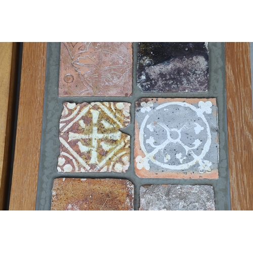 622 - VARIOUS MEDIEVAL POTTERY FLOOR TILES. A variety of medieval floor tiles, some glazed and set into re... 