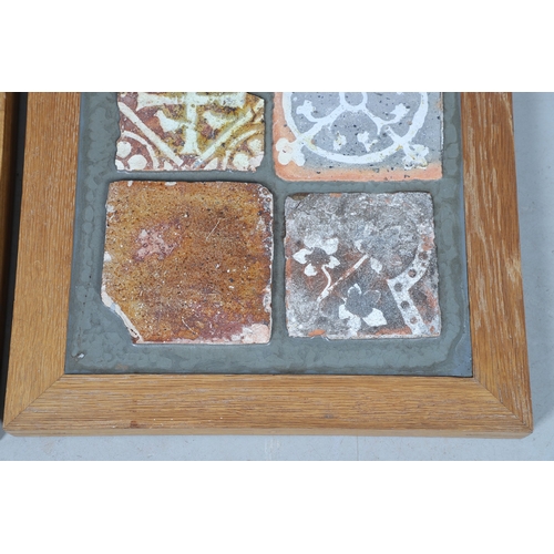 622 - VARIOUS MEDIEVAL POTTERY FLOOR TILES. A variety of medieval floor tiles, some glazed and set into re... 