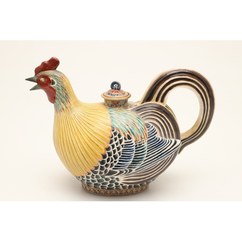 656 - JAPANESE COCKEREL SATSUMA TEAPOT. Meiji period, an unusual Satsuma teapot in the form of a Cockerel.... 