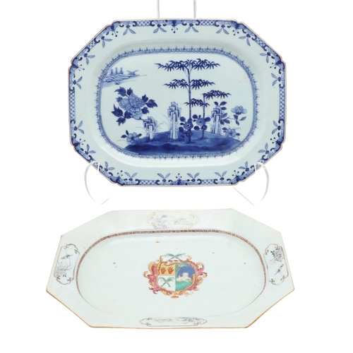 696 - CHINESE ARMORIAL PLATTER & ANOTHER PLATTER. Including an 18thc octagonal shaped platter , painted wi... 