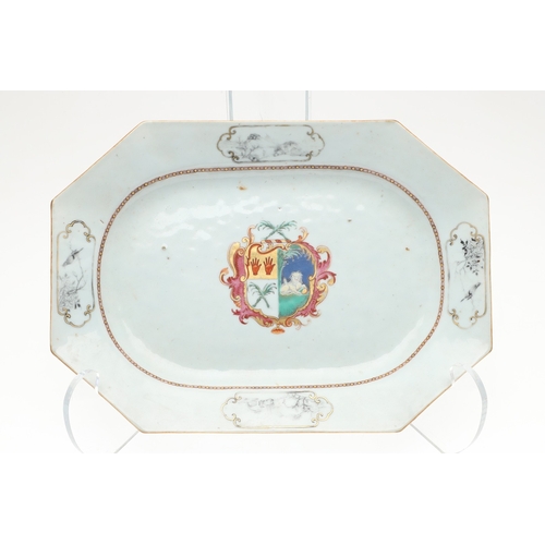 696 - CHINESE ARMORIAL PLATTER & ANOTHER PLATTER. Including an 18thc octagonal shaped platter , painted wi... 